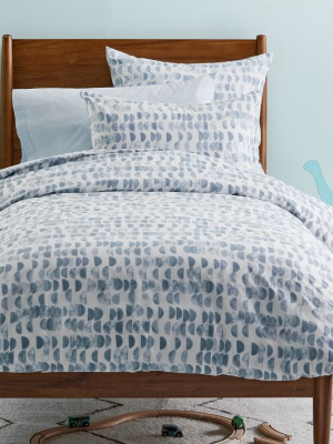 Organic Half Moon Duvet Cover & Shams - Shimmer Blue