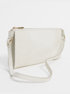 Asos Design Flat Elongated 90s Purse In Cream Lizard