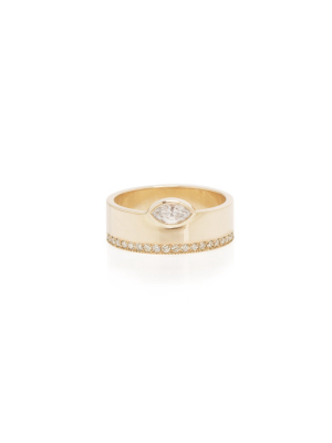 14k Pave And Marquise Diamond Wide Flat Band