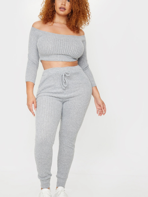 Plus Grey Marl Bardot Knit Set