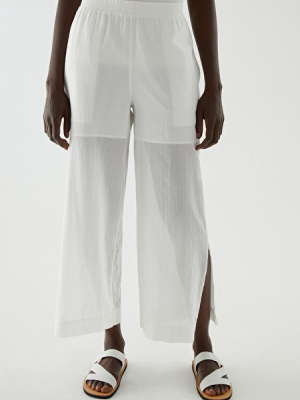 Cotton Wide-leg Sheer Trousers