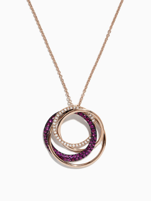 Effy Ruby Royale 14k Rose Gold Ruby And Diamond Circles Pendant, 0.66 Tcw