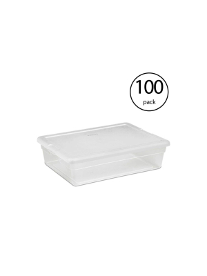 Sterilite 28 Quart Clear Bin Storage Box Tote Container W/ White Lid (100 Pack)