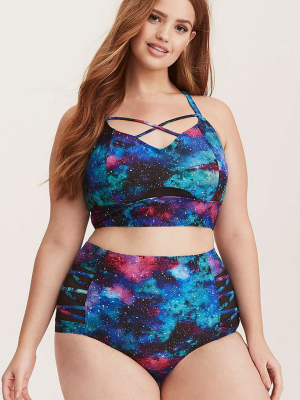 Plus Size Galaxy Crisscross Strappy High Waisted Bikini Swimsuit - Two Piece Set