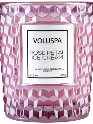 Classic Textured Glass Candle In Rose Petal Ice Cream