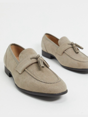 Asos Design Faux Suede Loafers With Natural Sole In Gray