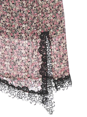 Pinko Floral Printed Lace-detailed Skirt