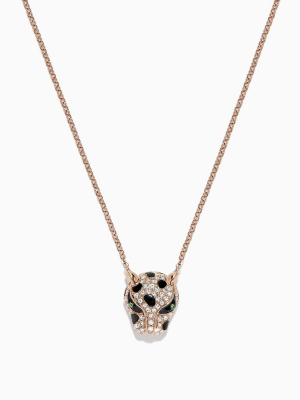 Effy Signature 14k Rose Gold Diamond And Tsavorite Panther Head Necklace, 0.33 Tcw