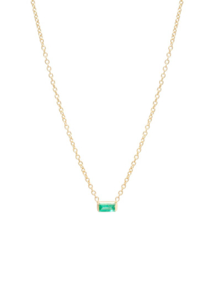 14k Emerald Baguette Necklace | May Birthstone