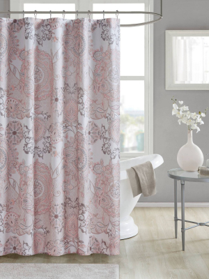 Lian Cotton Printed Shower Curtain Blush