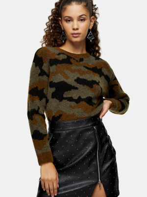 Camouflage Print Knitted Sweater