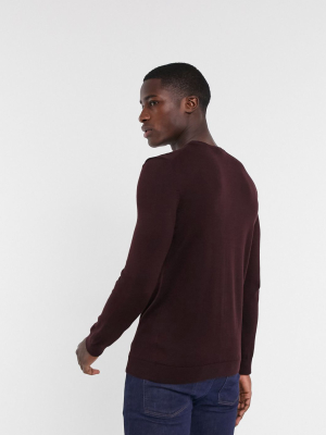 New Look Crew Neck Sweater In Burgundy