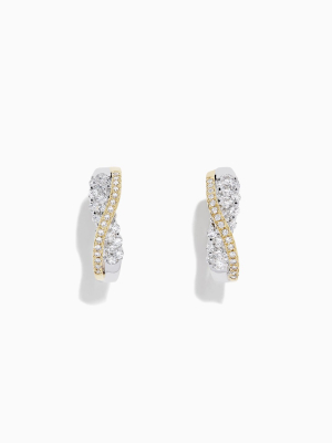 14k White And Yellow Gold Diamond Crossover Hoop Earrings, 1.00 Tcw