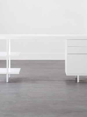 Stairway Modular Desk With Shelves And Drawers White