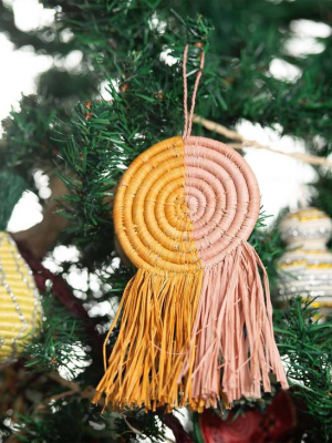 Blush + Mustard Fringed Disc Ornament