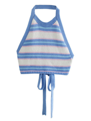 'elga' Halter-neck Striped Knitted Top