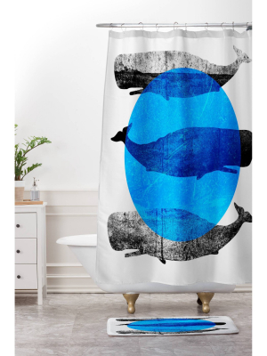 Whales Shower Curtain Modern Blue - Deny Designs