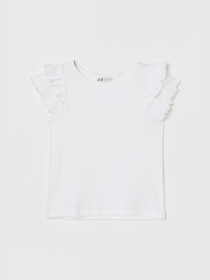 Flounce-trimmed Ribbed Top