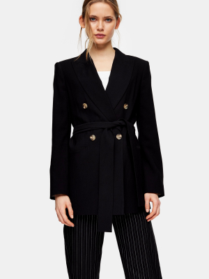 Black Double Breasted Belted Blazer