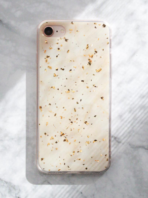 Cream Marble With Gold Foil Confetti Iphone Case