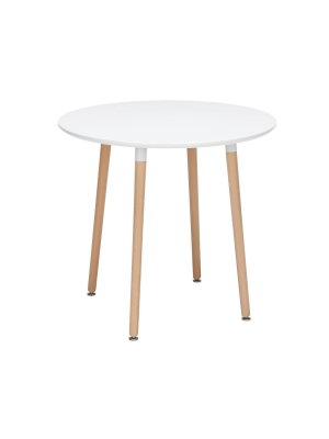 32"mid-century Modern Round Dining Table With Solid Wood Legs White - Ofm