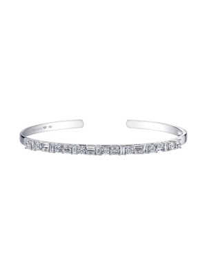 Mixed Cut Diamond Hinged Bracelet - White Gold