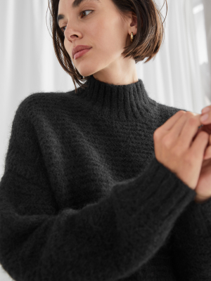 Relaxed Fuzzy Turtleneck Knit Sweater