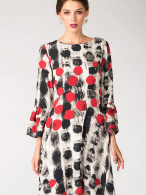 Multi Polka Dot Trumpet Sleeve Dress