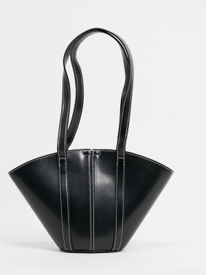 Asos Design Mini Vase Tote In Glossed Black With Contrast Top Stitch