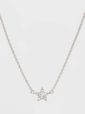 Sterling Silver Pave Cubic Zirconia Star Chain Necklace - A New Day™ Silver/clear