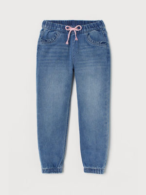 Ruffle-trimmed Denim Joggers