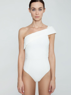 Jeanne One Shoulder Textured One Piece Swimsuit - Ivory