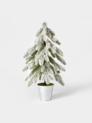 Large Flocked Christmas Tree In Galvanized Bucket Decorative Figurine Silver - Wondershop™