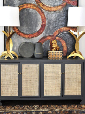 Sofia Cane Cabinet With Brass Hardware