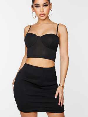 Shape Black Rib Cup Detail Strappy Crop Top