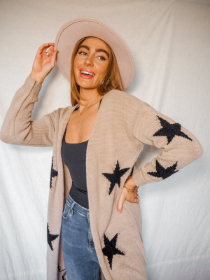 Kaia Star Print Long Cardigan / Beige & Black