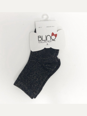 Blinq Ribbed Glitter Ankle Sock - Navy