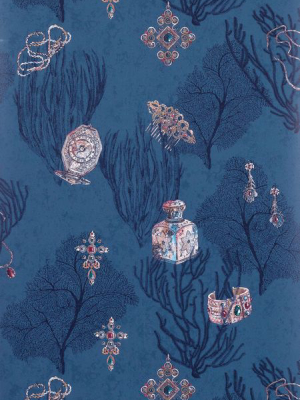 Sample Coralino Wallpaper In Dark Blue From The Deya Collection By Matthew Williamson