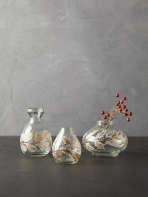 Etched Floral Bud Vases, Set Of 3