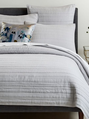 Dobby Ladder Stripe Coverlet & Shams - Frost Gray