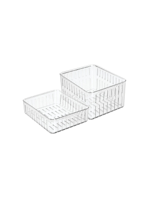 Mdesign Vented Fridge Storage Bin Basket For Fruit, Vegetables, Set Of 2 - Clear