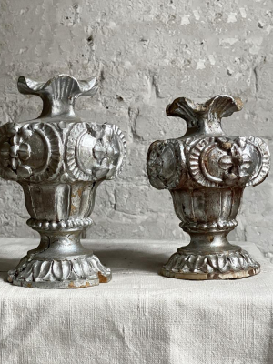 19th Century Silver Leafed Gold Finial Pair