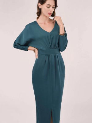 Teal Gathered Waist Tulip Pencil Dress