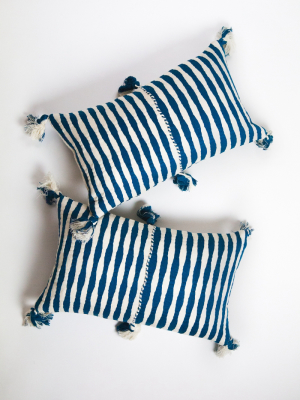 Archive New York Dark Teal Blue Stripe Antigua Pillow