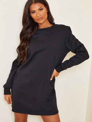 Black Shoulder Pad Detail Sweater Dress