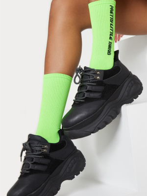 Neon Green Pretty Little Thing Logo Socks