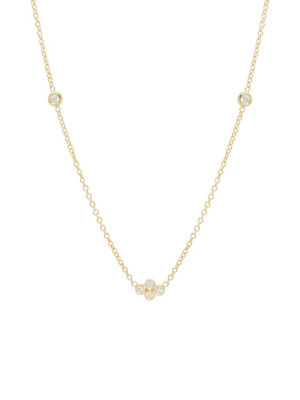 14k Tiny Bezel And Floating Diamond Quad Necklace