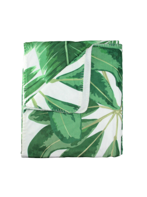 Northlight 50" X 60" Tropical Leaves Plush Fleece Throw Blanket - White/green