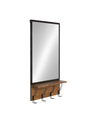 20" X 37" Coburn Metal Mirror With Wood Shelf And Hooks Brown - Kate And Laurel