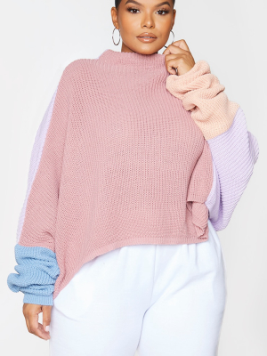 Plus Pink Oversized Color Block Sweater